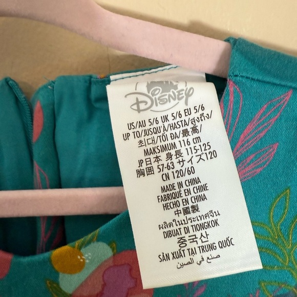 DISNEY STORE Frozen Ana Elsa Princess Dress Ruffle Turquoise Pink Print size 5/6 - Picture 2 of 6